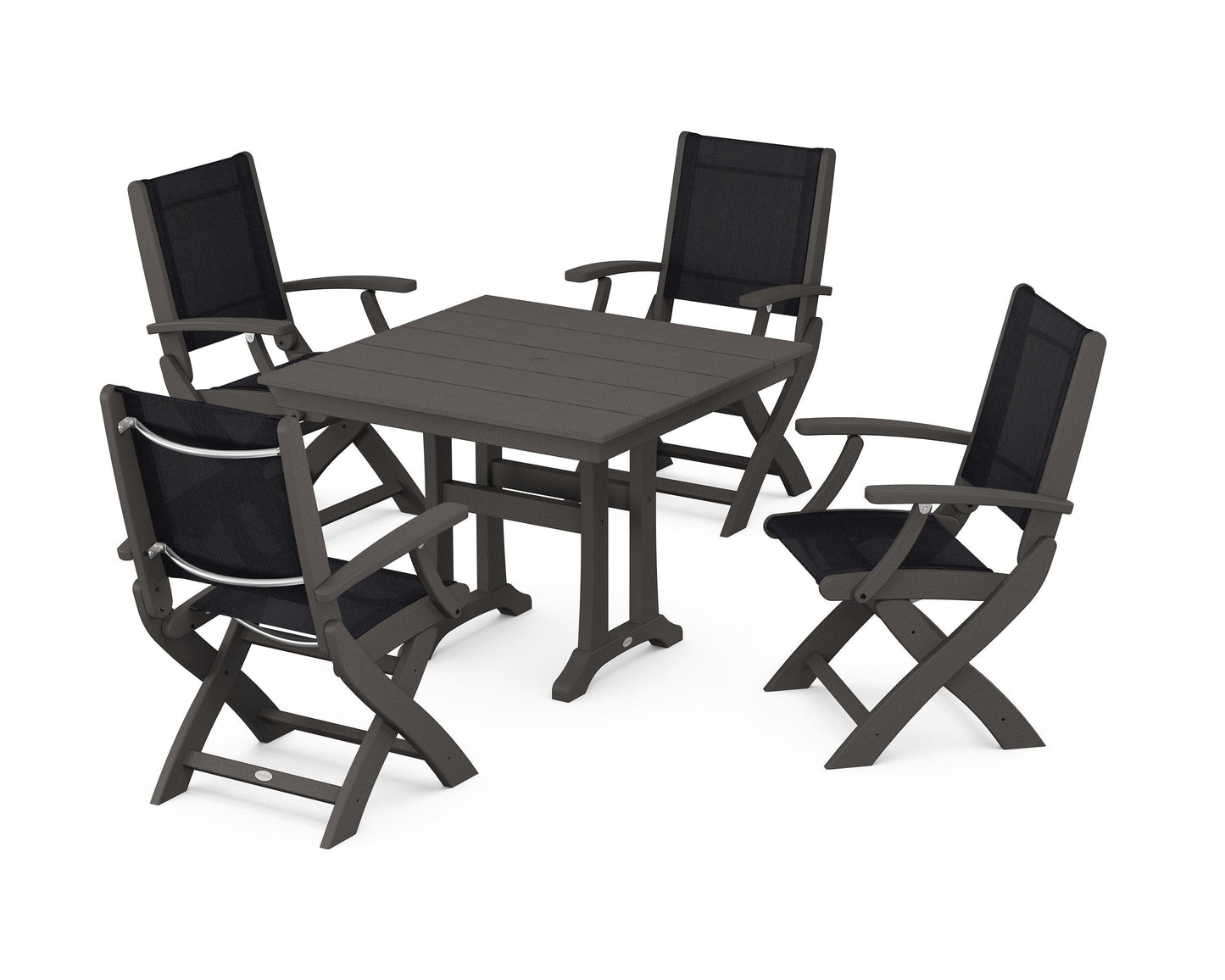 Coastal Folding Chair 5-Piece Farmhouse Dining Set With Trestle Legs