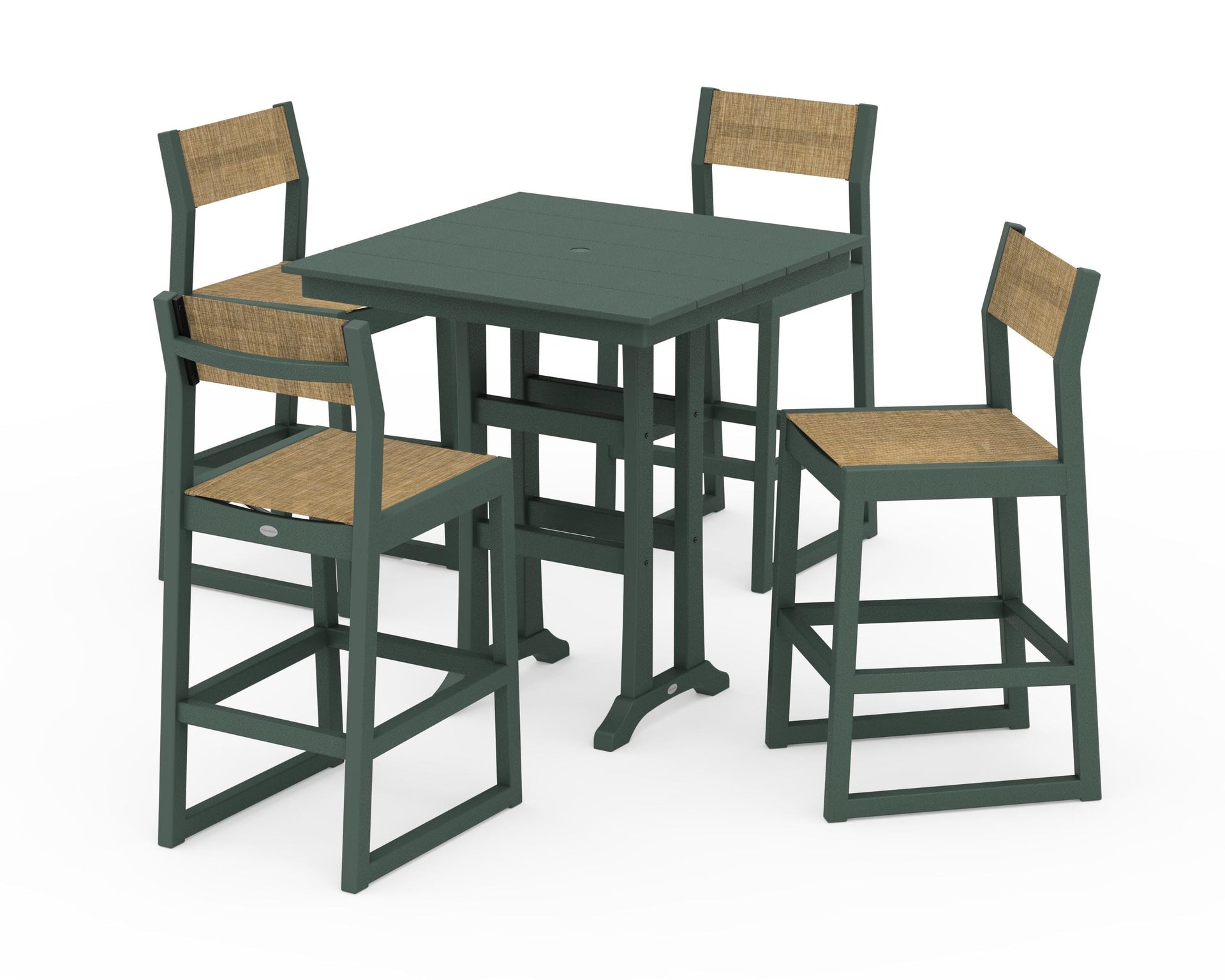 EDGE Sling Arm Chair 5-Piece Farmhouse Bar Set with Trestle Legs