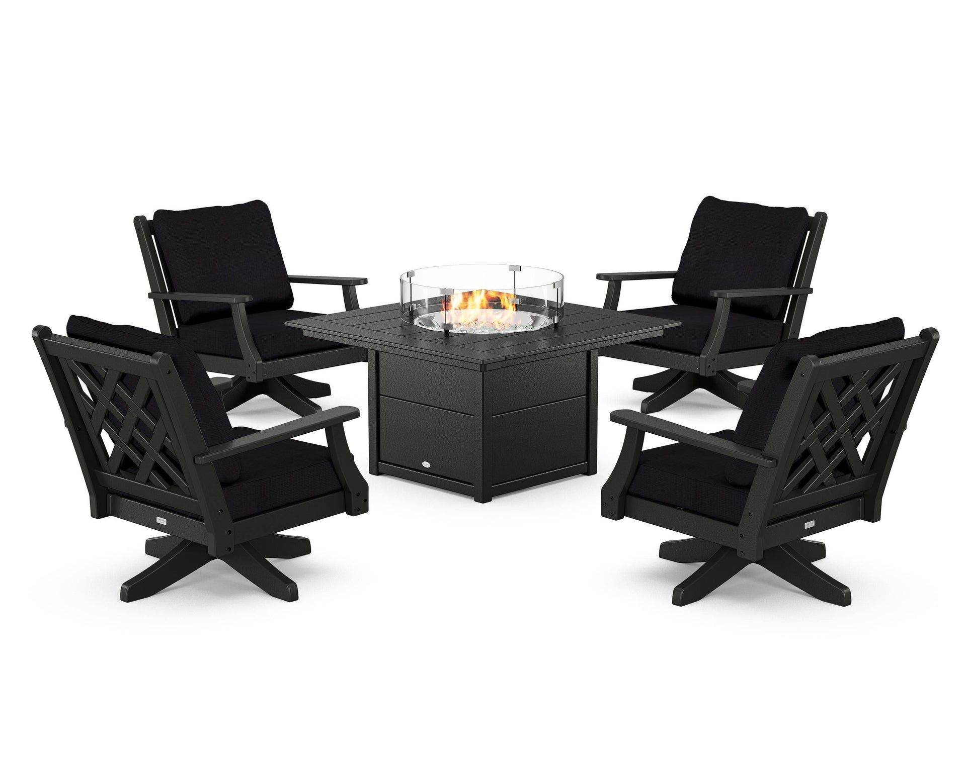 Wovendale 5-Piece Deep Seating Swivel Conversation Set with Fire Pit Table