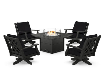 Wovendale 5-Piece Deep Seating Swivel Conversation Set with Fire Pit Table