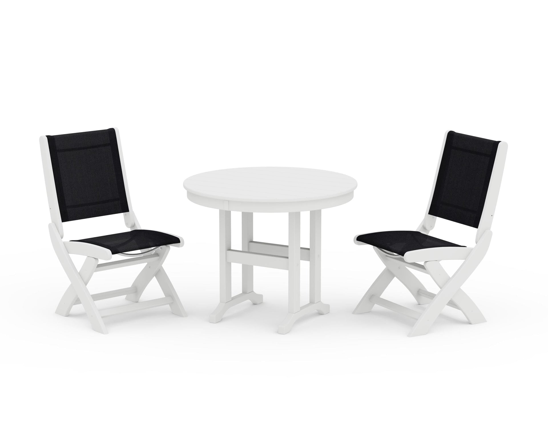 Coastal Folding Side Chair 3-Piece Round Dining Set
