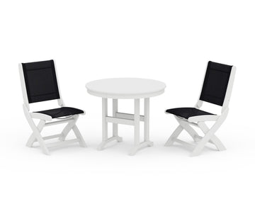 Coastal Folding Side Chair 3-Piece Round Dining Set