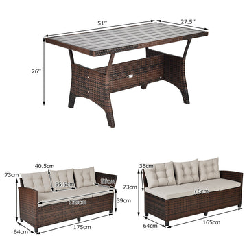 Costway 3-Piece Hand-Woven Rattan Outdoor Sofa Set with Dining Table 89705631 New