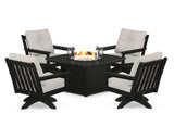 Vineyard 5-Piece Deep Seating Swivel Conversation Set with Fire Pit Table