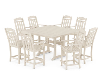 Cottage 9-Piece Square Farmhouse Counter Set with Trestle Legs