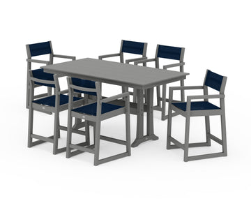 EDGE Sling Arm Chair 7-Piece Farmhouse Counter Set with Trestle Legs
