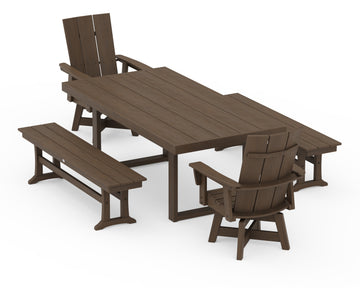 Modern Adirondack Swivel Chair 5-Piece Dining Set with Benches
