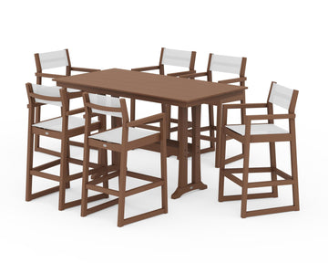 EDGE Sling Arm Chair 7-Piece Farmhouse Bar Set with Trestle Legs