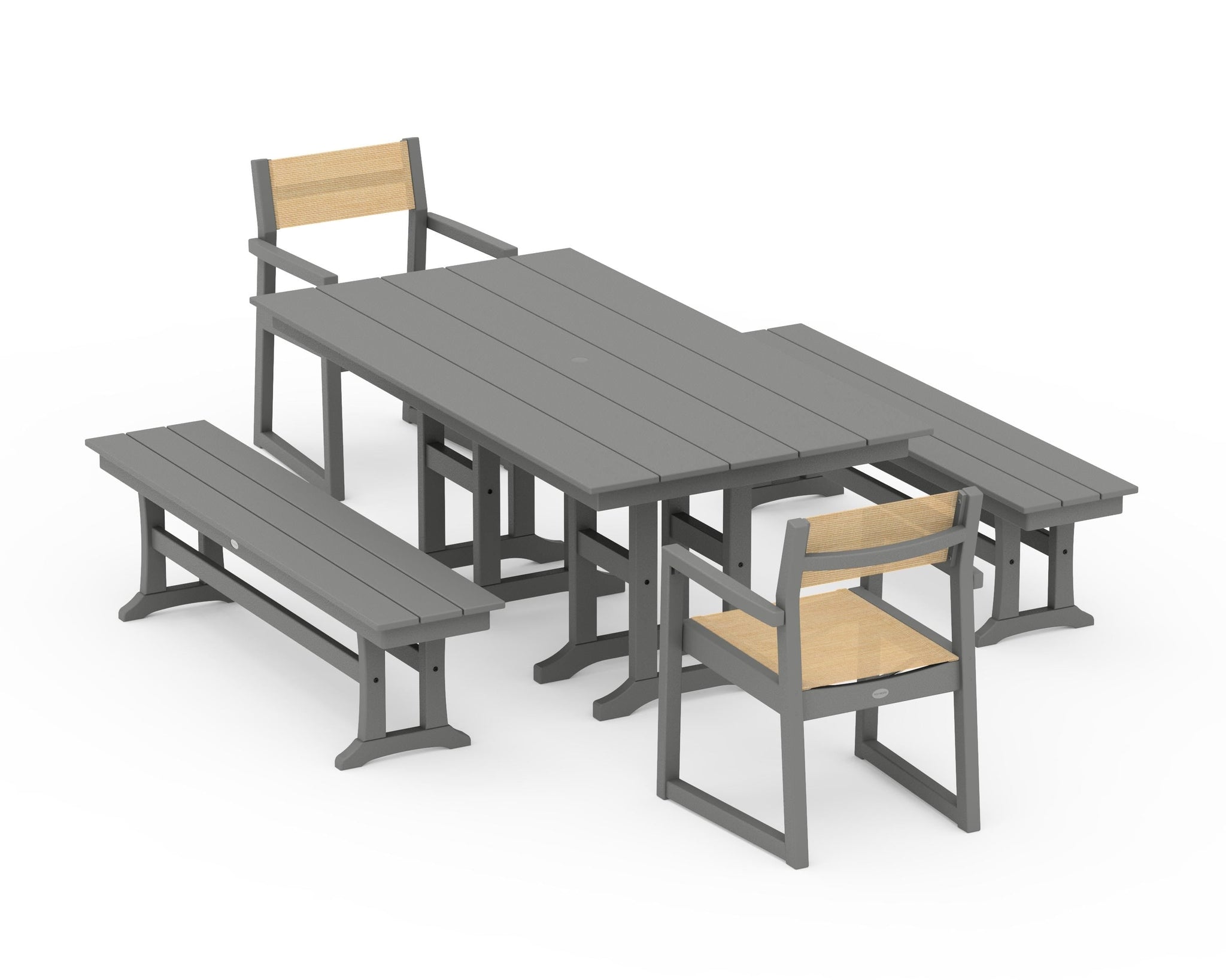 EDGE Sling Arm Chair 5-Piece Farmhouse Dining Set with Benches