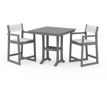 EDGE Sling Arm Chair 3-Piece Farmhouse Counter Set with Trestle Legs