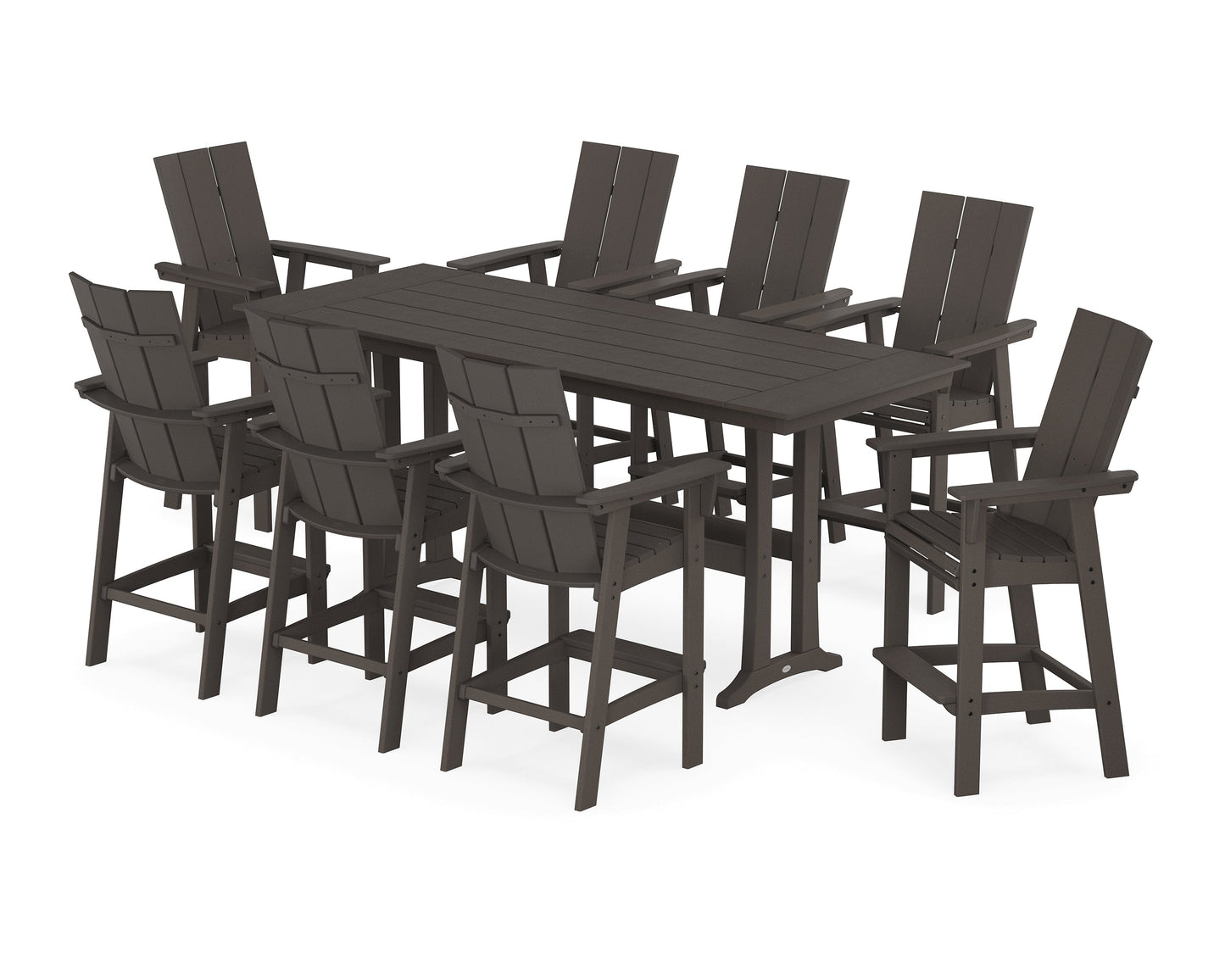 Modern Curveback Adirondack 9-Piece Farmhouse Bar Set with Trestle Legs