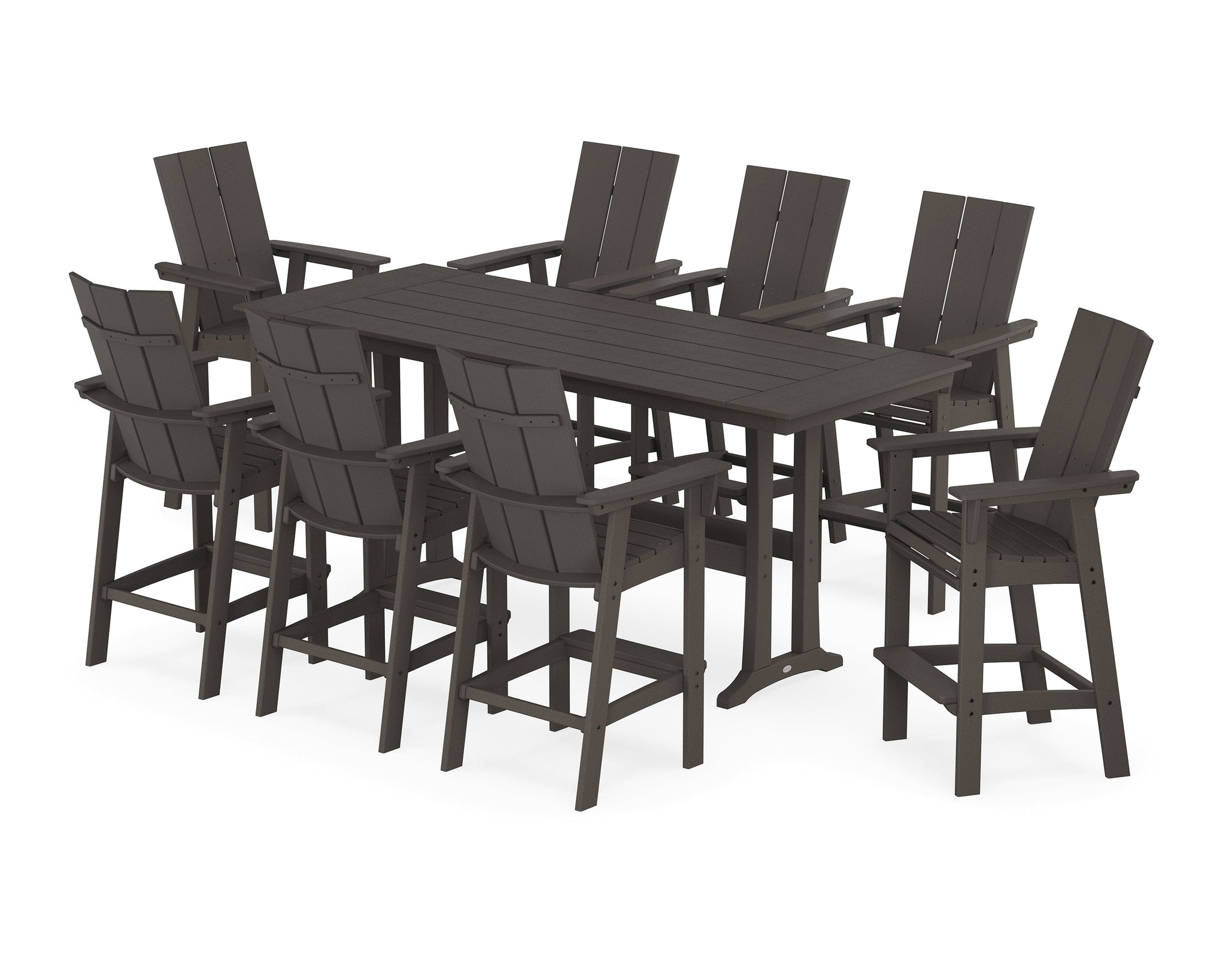 Modern Curveback Adirondack 9-Piece Farmhouse Bar Set with Trestle Legs