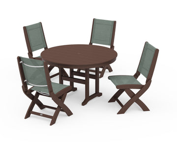 Coastal Folding Side Chair 5-Piece Round Dining Set