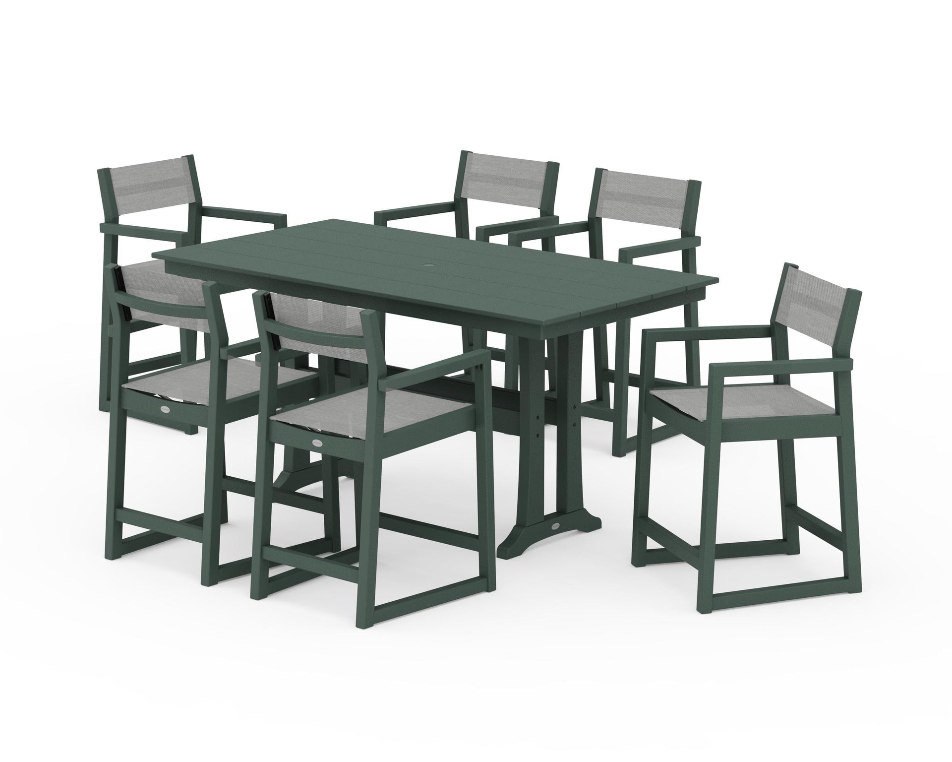 EDGE Sling Arm Chair 7-Piece Farmhouse Counter Set with Trestle Legs