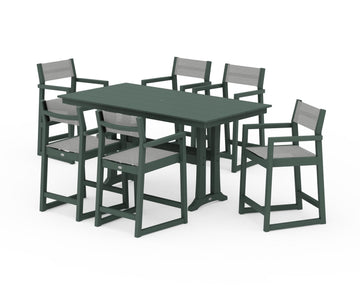 EDGE Sling Arm Chair 7-Piece Farmhouse Counter Set with Trestle Legs