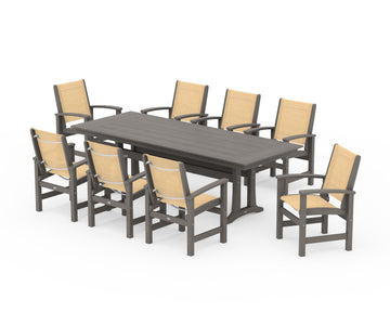 Coastal 9-Piece Farmhouse Dining Set with Trestle Legs