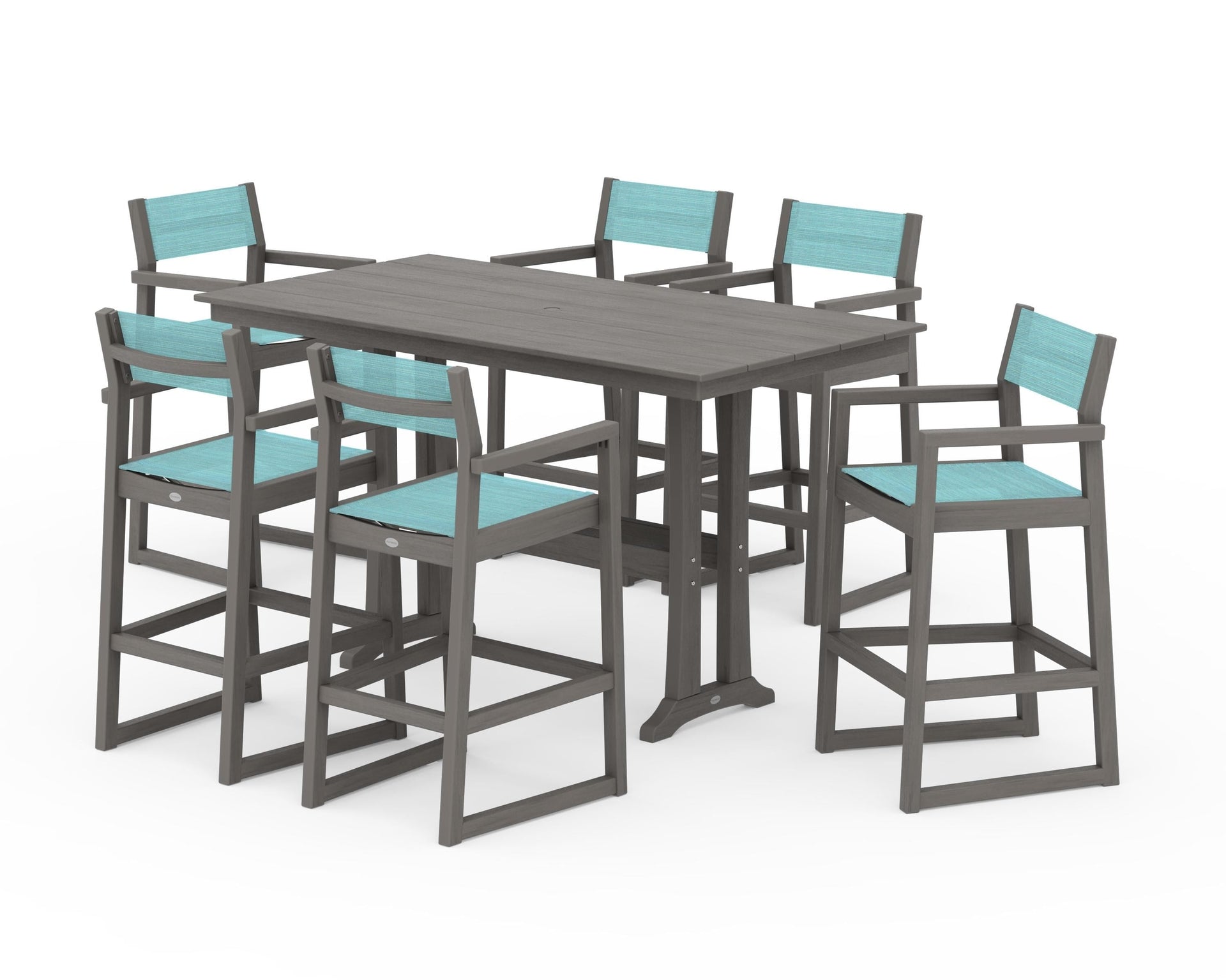 EDGE Sling Arm Chair 7-Piece Farmhouse Bar Set with Trestle Legs