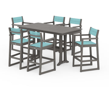 EDGE Sling Arm Chair 7-Piece Farmhouse Bar Set with Trestle Legs