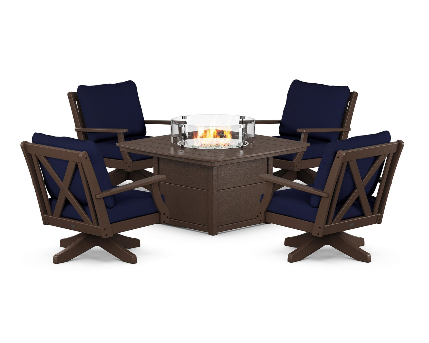 Braxton 5-Piece Deep Seating Swivel Conversation Set with Fire Pit Table