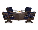 Braxton 5-Piece Deep Seating Swivel Conversation Set with Fire Pit Table