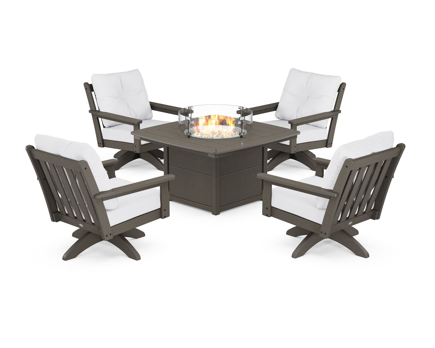 Vineyard 5-Piece Deep Seating Swivel Conversation Set with Fire Pit Table