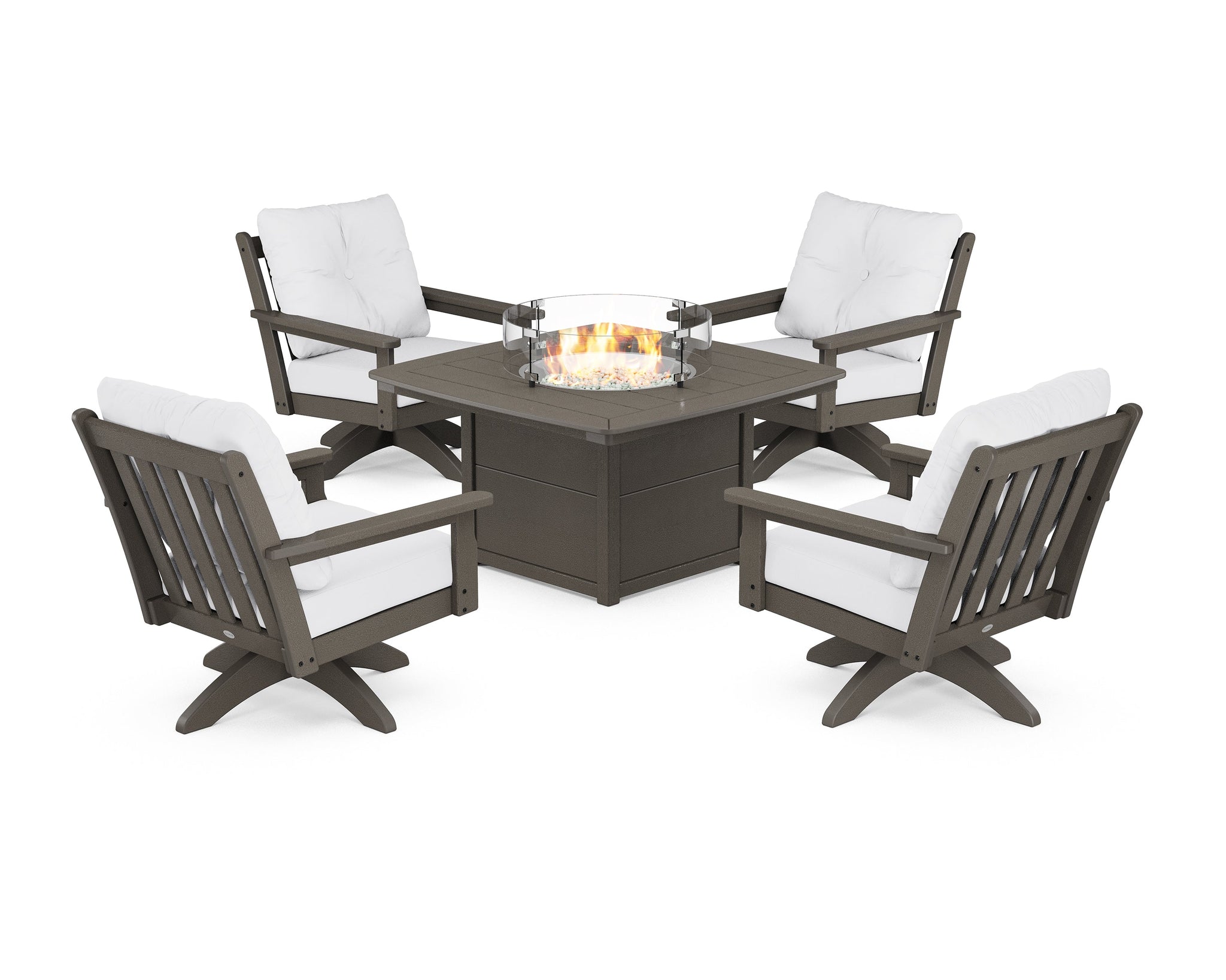 Vineyard 5-Piece Deep Seating Swivel Conversation Set with Fire Pit Table