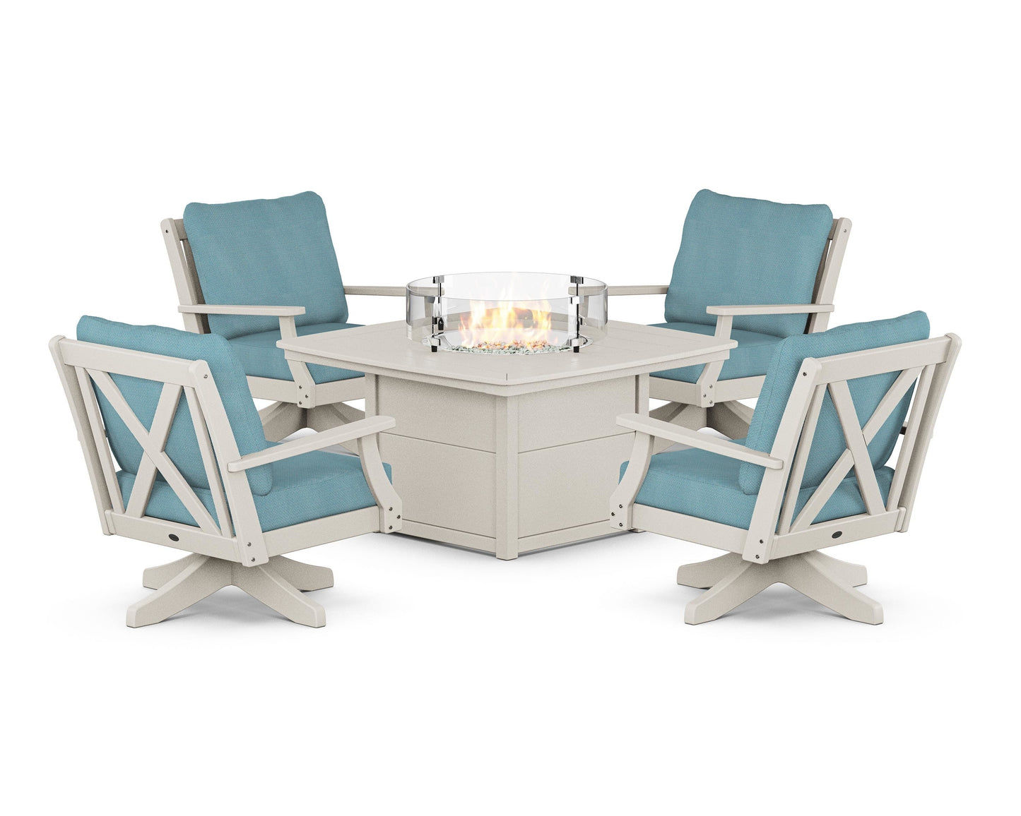 Braxton 5-Piece Deep Seating Swivel Conversation Set with Fire Pit Table