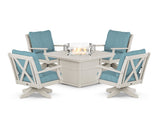 Braxton 5-Piece Deep Seating Swivel Conversation Set with Fire Pit Table