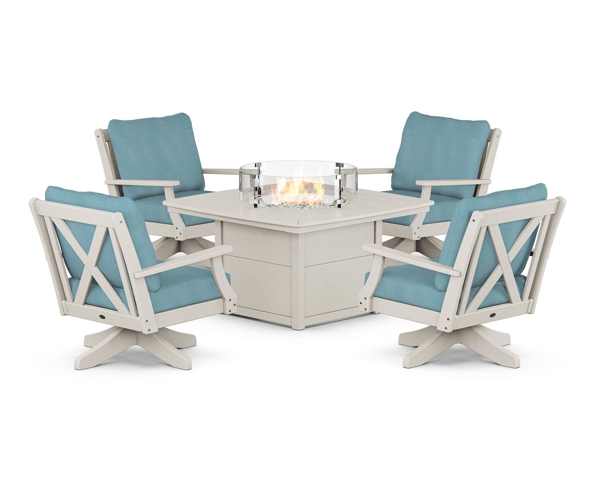 Braxton 5-Piece Deep Seating Swivel Conversation Set with Fire Pit Table