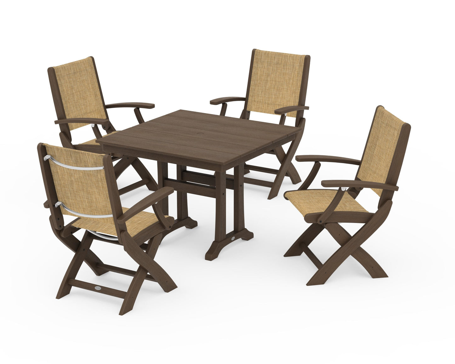 Coastal Folding Chair 5-Piece Farmhouse Dining Set With Trestle Legs