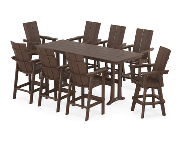 Modern Curveback Adirondack Swivel 9-Piece Farmhouse Bar Set with Trestle Legs