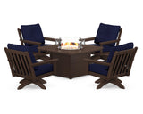 Vineyard 5-Piece Deep Seating Swivel Conversation Set with Fire Pit Table