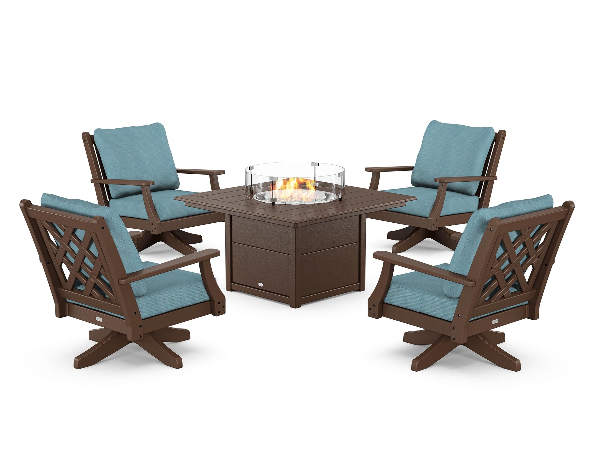 Wovendale 5-Piece Deep Seating Swivel Conversation Set with Fire Pit Table