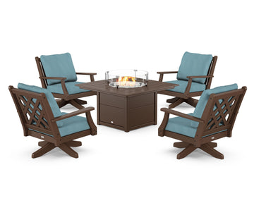 Wovendale 5-Piece Deep Seating Swivel Conversation Set with Fire Pit Table