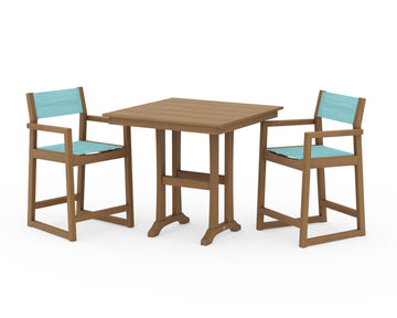 EDGE Sling Arm Chair 3-Piece Farmhouse Counter Set with Trestle Legs