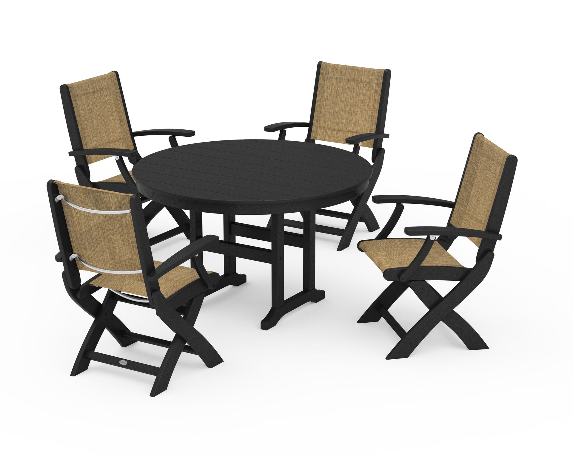 Coastal Folding Chair 5-Piece Round Dining Set