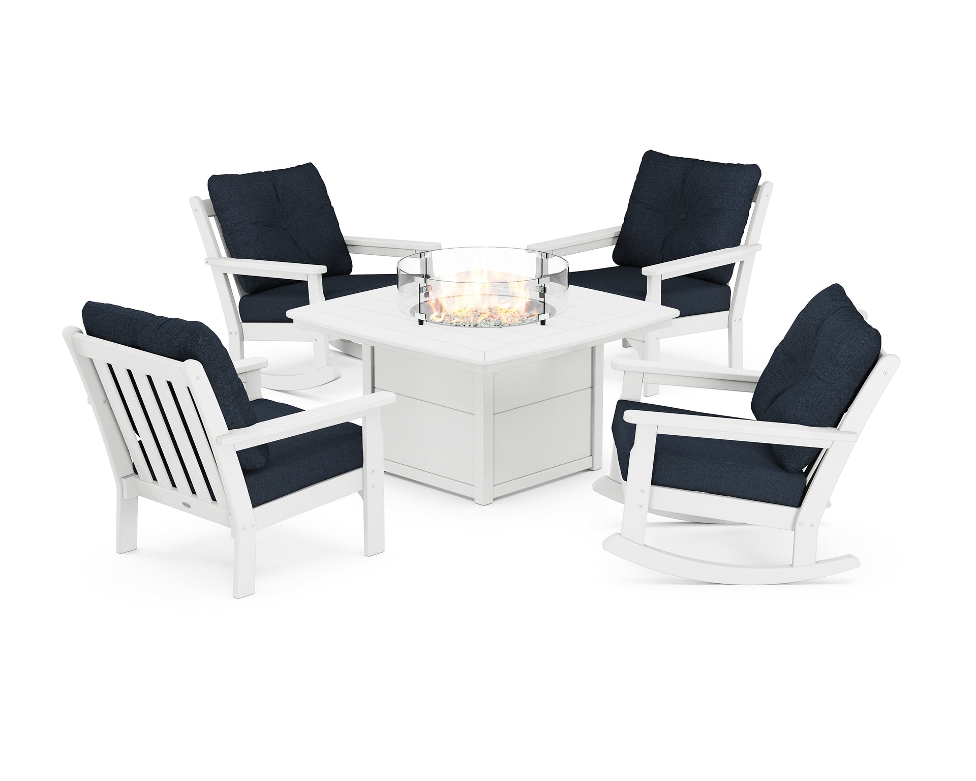 Vineyard 5-Piece Deep Seating Rocking Chair Conversation Set with Fire Pit Table
