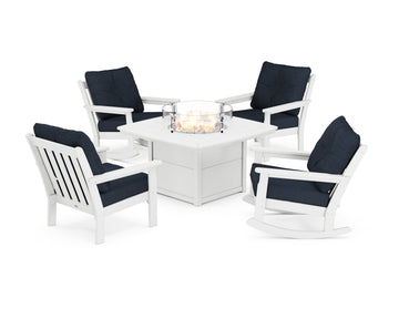 Vineyard 5-Piece Deep Seating Rocking Chair Conversation Set with Fire Pit Table