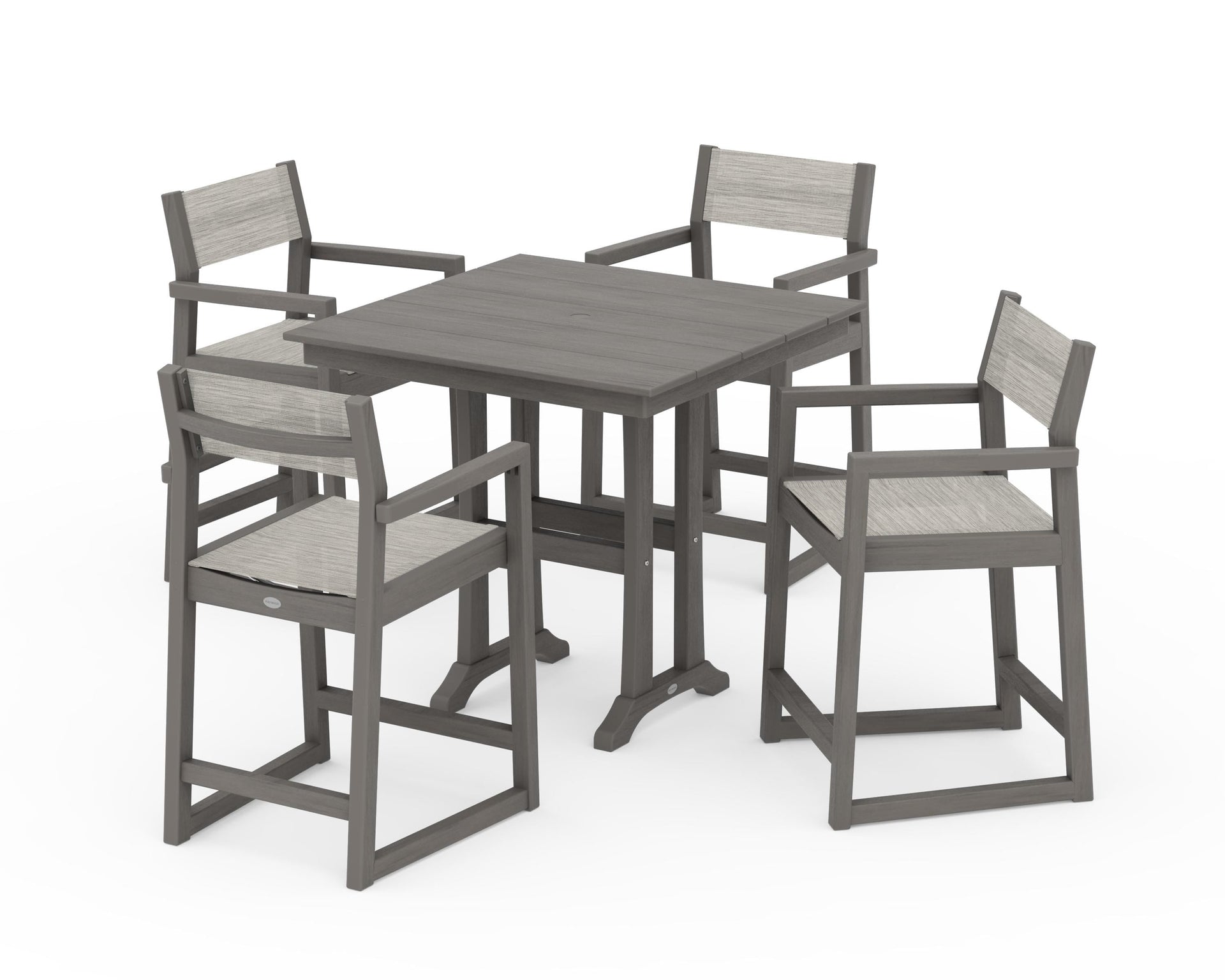 EDGE Sling Arm Chair 5-Piece Farmhouse Counter Set with Trestle Legs