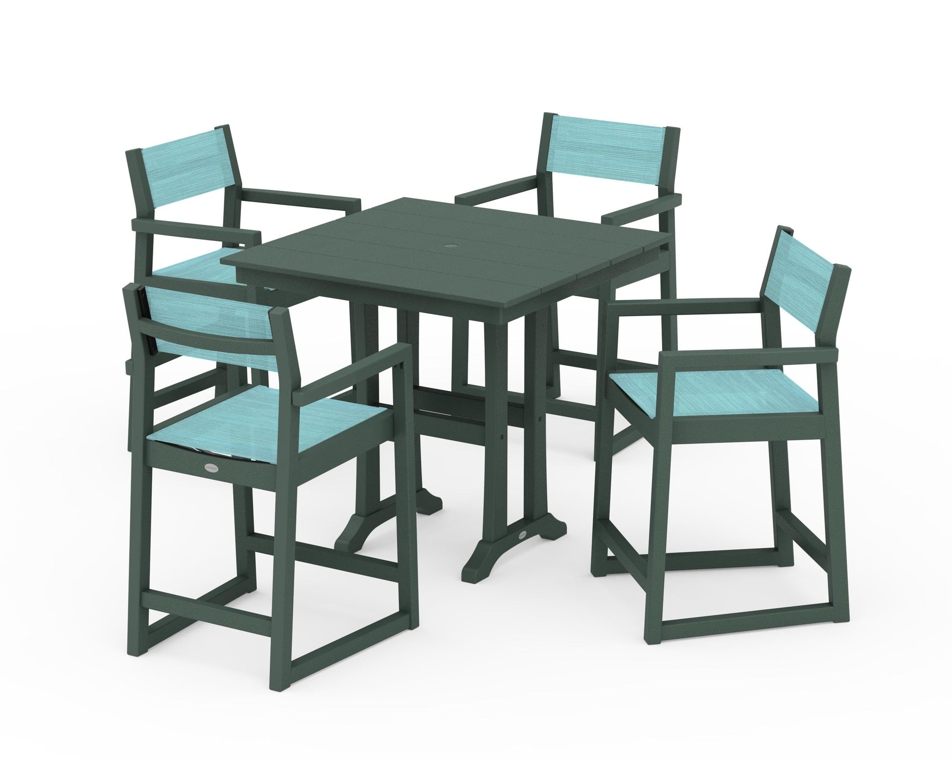 EDGE Sling Arm Chair 5-Piece Farmhouse Counter Set with Trestle Legs