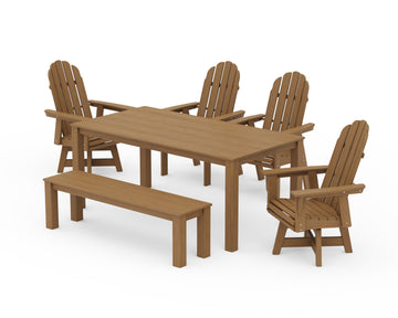 Vineyard Curveback Adirondack 6-Piece Parsons Swivel Dining Set with Bench