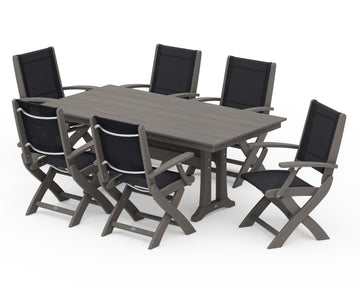 Coastal Folding Arm Chair 7-Piece Farmhouse Dining Set with Trestle Legs