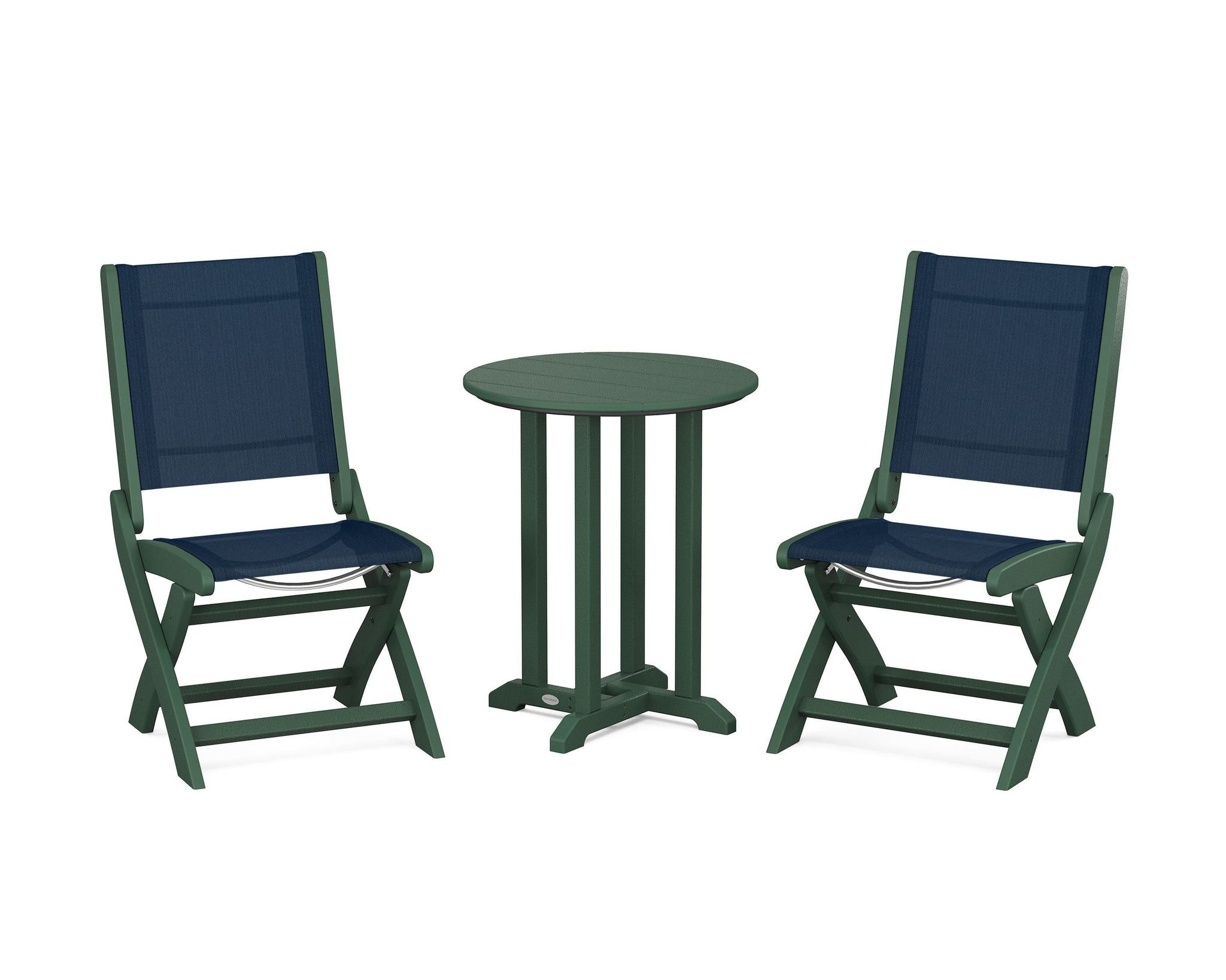 Coastal Folding Side Chair 3-Piece Round Bistro Dining Set