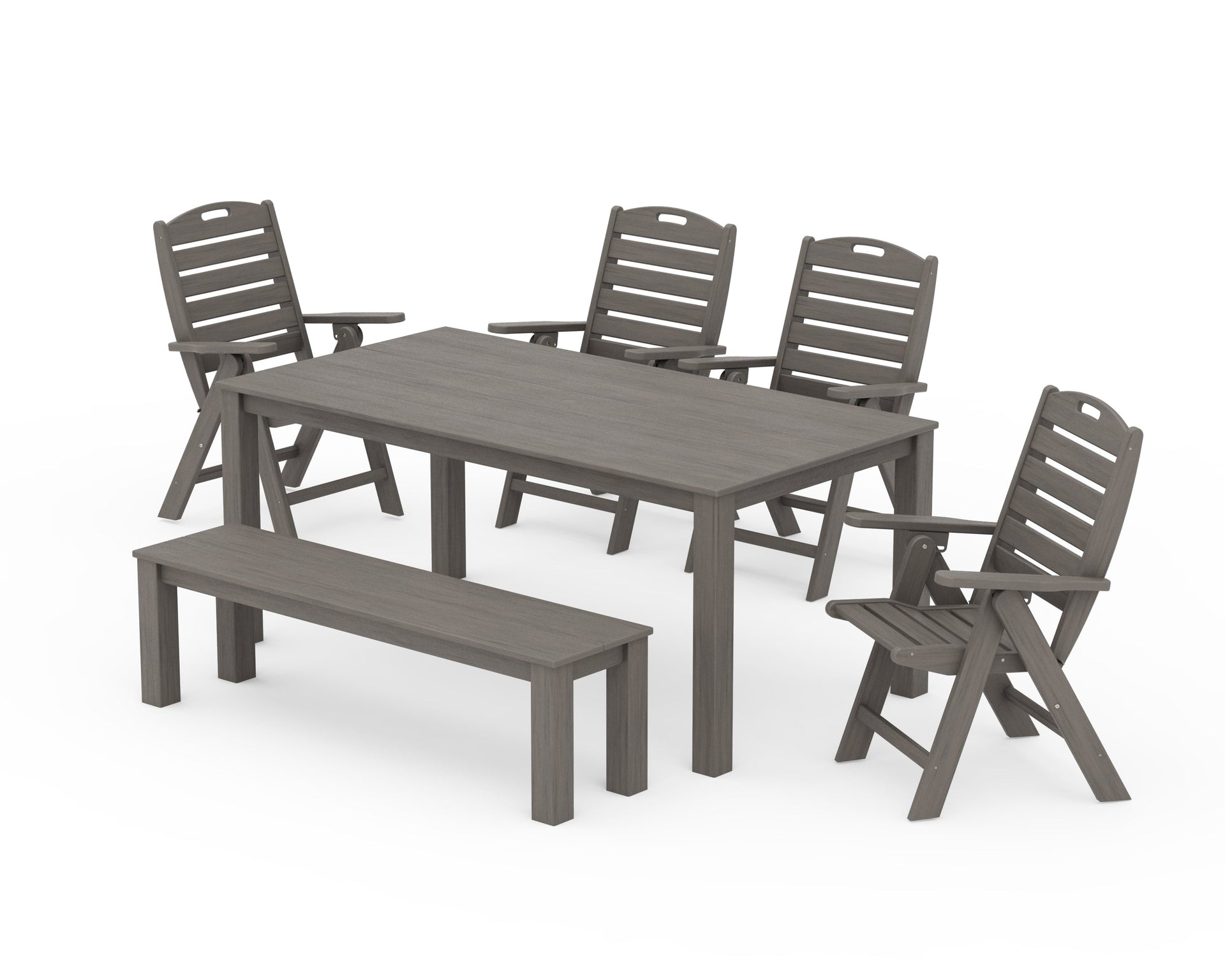 Nautical Folding Highback Chair 6-Piece Parsons Dining Set with Bench