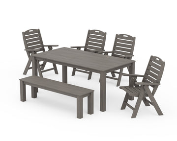 Nautical Folding Highback Chair 6-Piece Parsons Dining Set with Bench