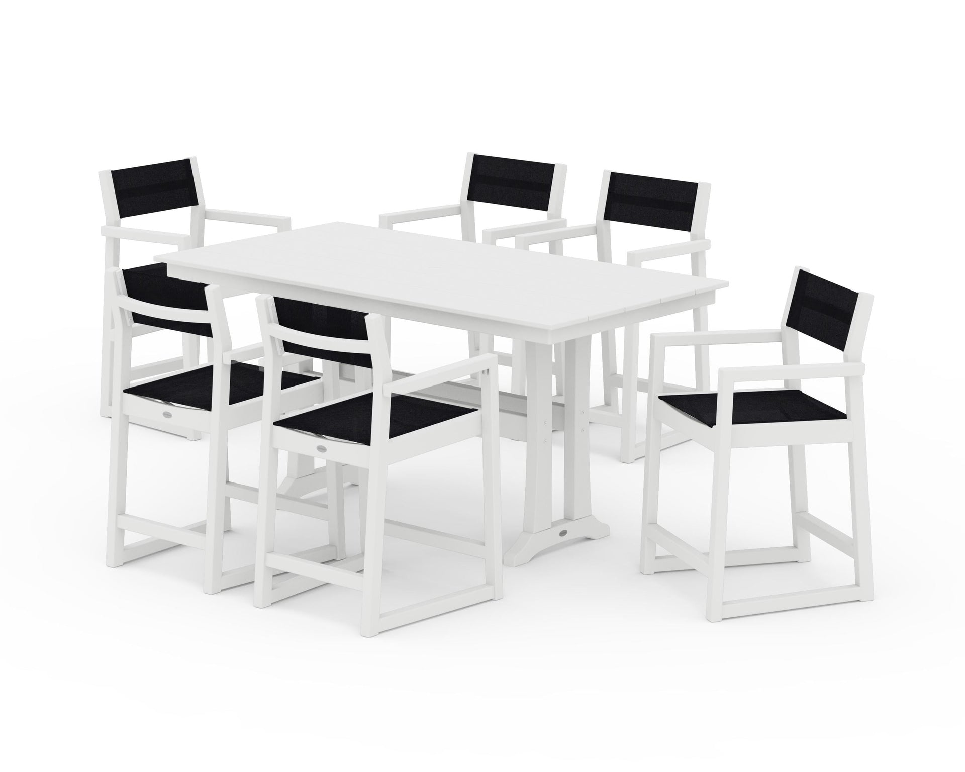 EDGE Sling Arm Chair 7-Piece Farmhouse Counter Set with Trestle Legs
