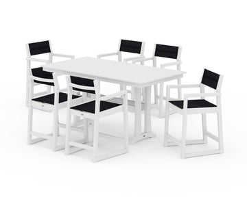 EDGE Sling Arm Chair 7-Piece Farmhouse Counter Set with Trestle Legs
