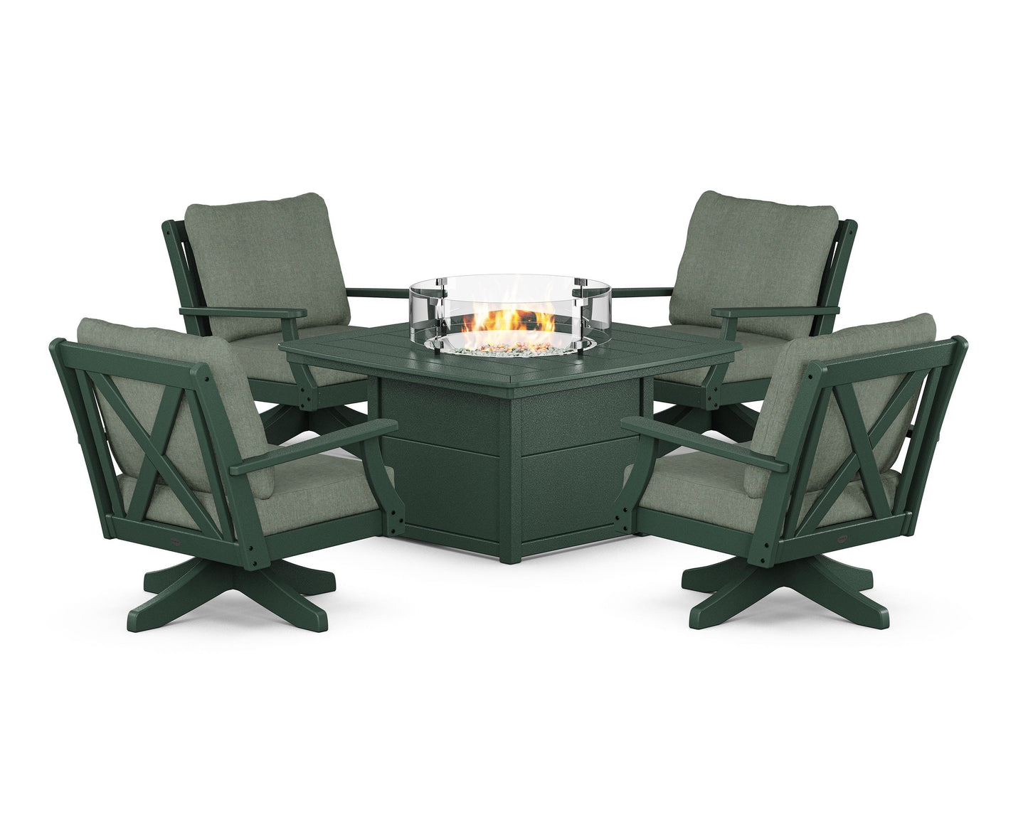 Braxton 5-Piece Deep Seating Swivel Conversation Set with Fire Pit Table