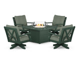 Braxton 5-Piece Deep Seating Swivel Conversation Set with Fire Pit Table