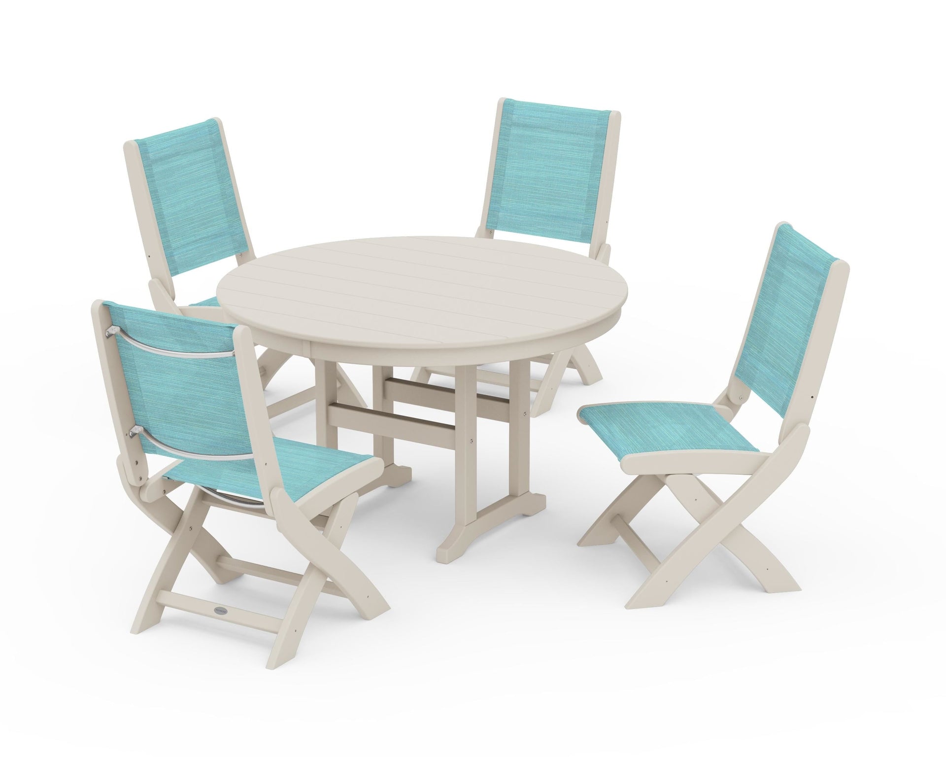 Coastal Folding Side Chair 5-Piece Round Dining Set